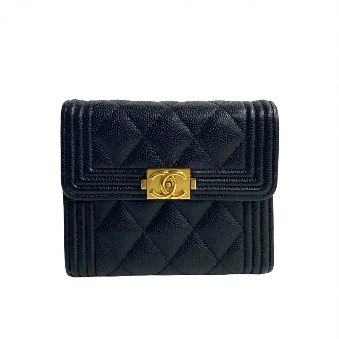 CHANEL Bifold Wallet leather black Boy chanel