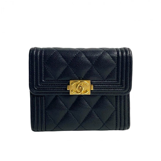 CHANEL Bifold Wallet leather black Boy chanel