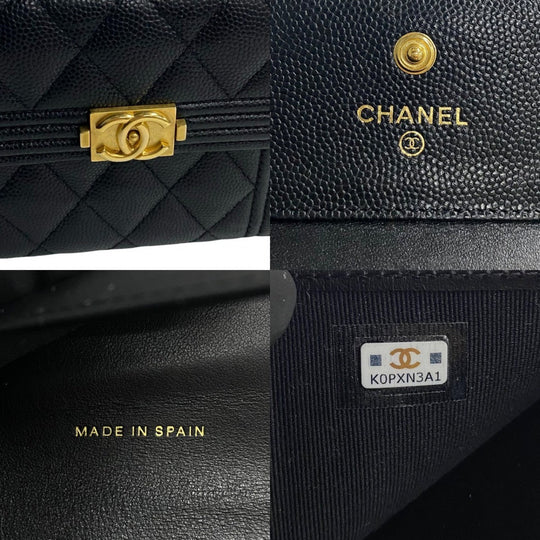 CHANEL Bifold Wallet leather black Boy chanel