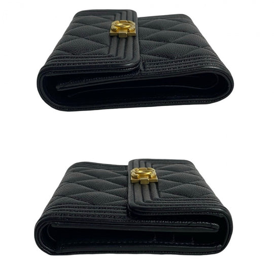 CHANEL Bifold Wallet leather black Boy chanel