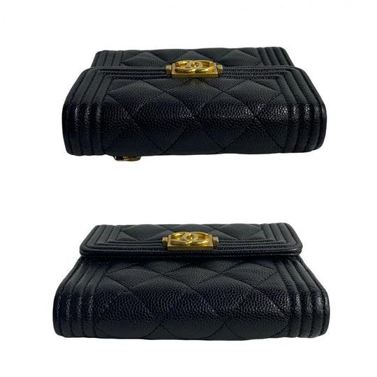 CHANEL Bifold Wallet leather black Boy chanel