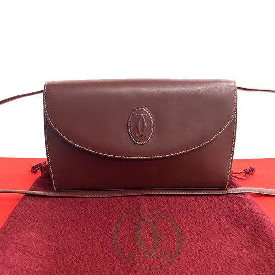 CARTIER Shoulder Bag leather wine-red Must Line