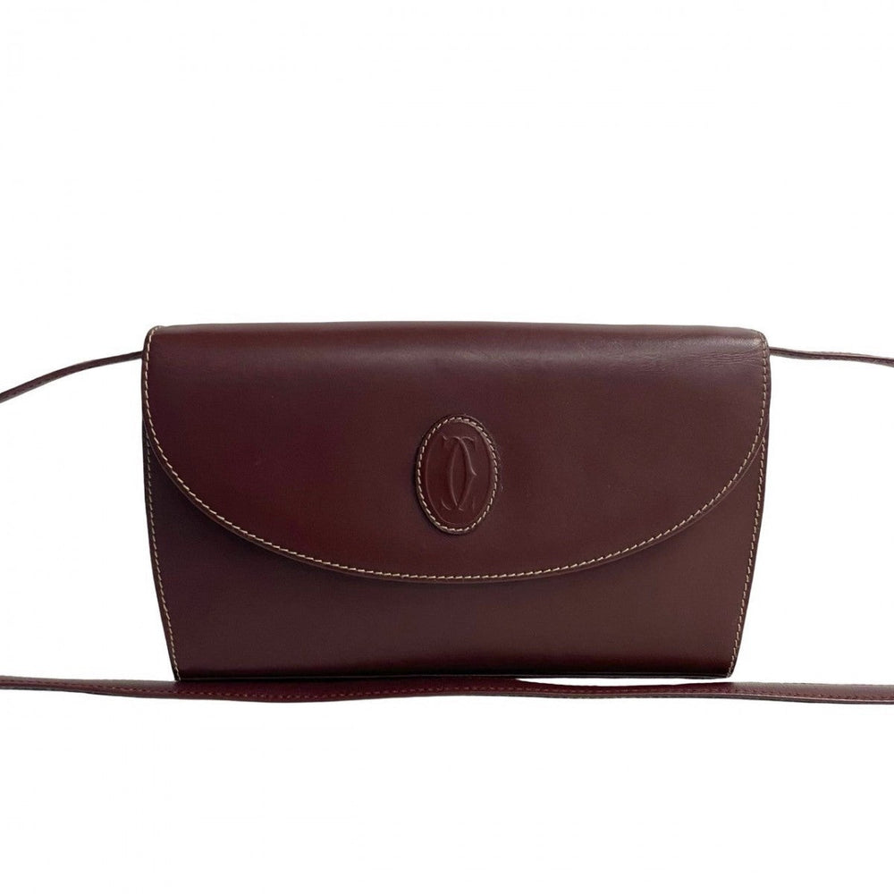 CARTIER Shoulder Bag leather wine-red Must Line
