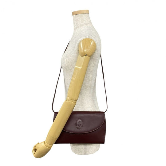 CARTIER Shoulder Bag leather wine-red Must Line