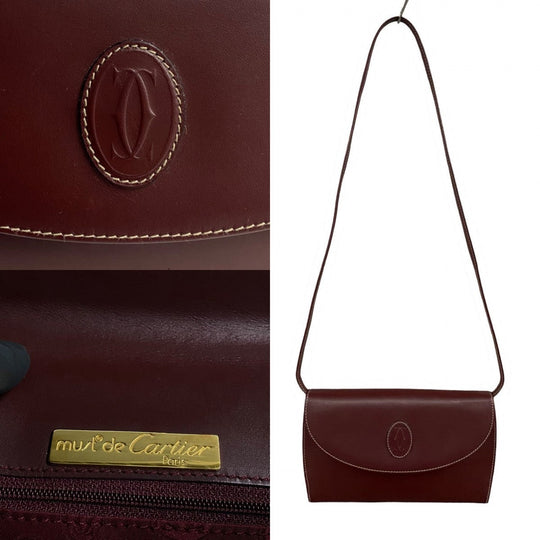 CARTIER Shoulder Bag leather wine-red Must Line