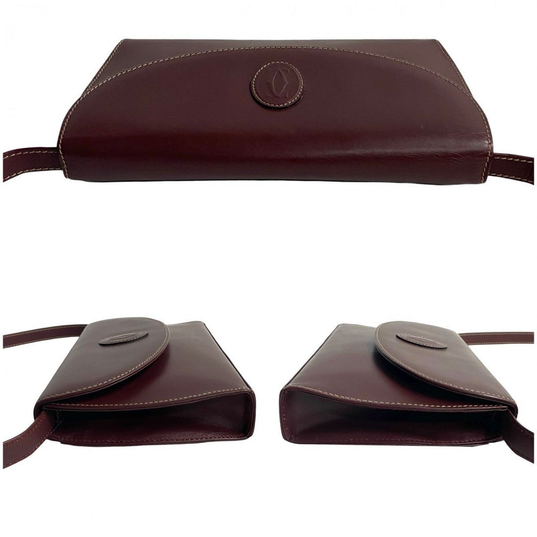 CARTIER Shoulder Bag leather wine-red Must Line