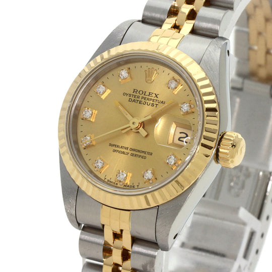 ROLEX Watches Mechanical Automatic 69173G Stainless Steel , SSxK18YG , K18YG gold Datejust 10P Diamond Champagne Gold dial Women Used Authentic