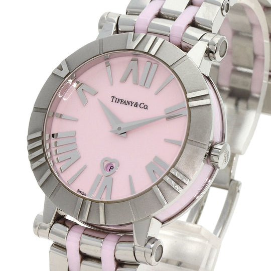 TIFFANY&Co. Watches Quartz Z1301.11.11A31A00A Stainless Steel , Stainless Steel Silver Atlas pink dial Women Used Authentic