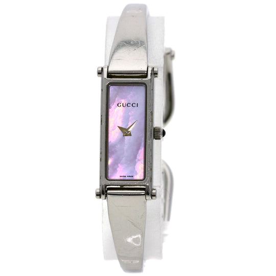 GUCCI Watches Quartz 1500L Stainless Steel , Stainless Steel Silver Square face Pink shell dial Women Used Authentic
