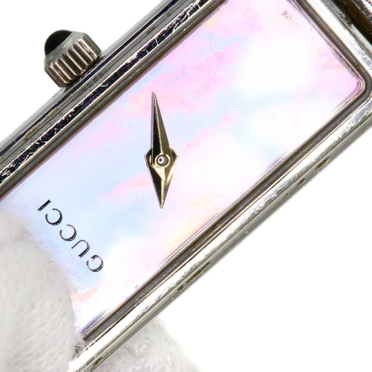 GUCCI Watches Quartz 1500L Stainless Steel , Stainless Steel Silver Square face Pink shell dial Women Used Authentic