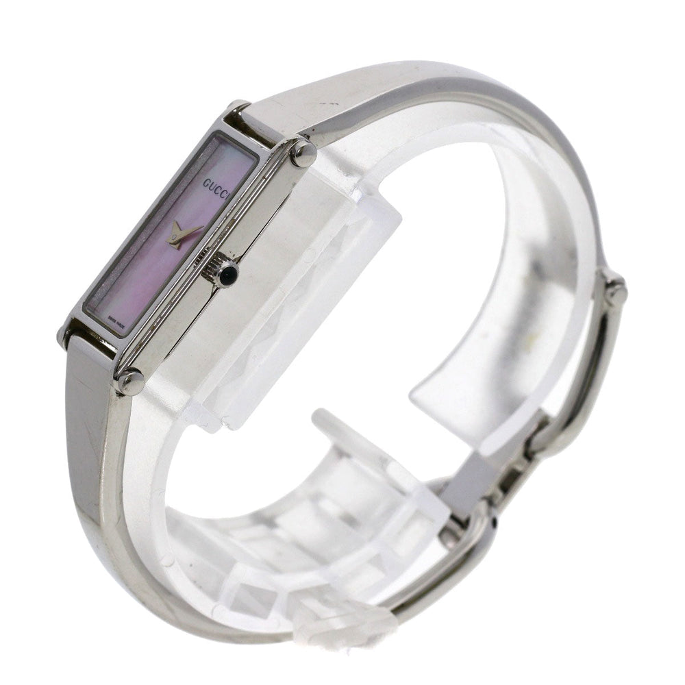 GUCCI Watches Quartz 1500L Stainless Steel , Stainless Steel Silver Square face Pink shell dial Women Used Authentic