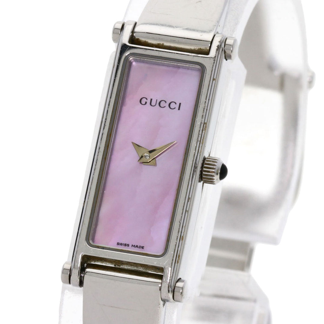 GUCCI Watches Quartz 1500L Stainless Steel , Stainless Steel Silver Square face Pink shell dial Women Used Authentic