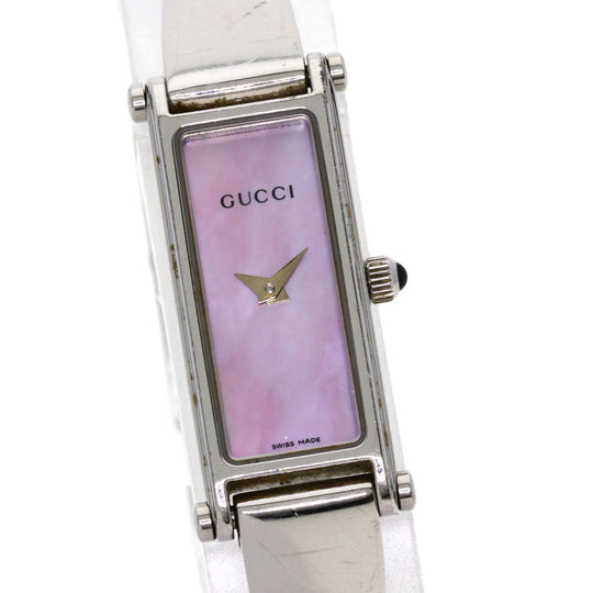 GUCCI Watches Quartz 1500L Stainless Steel , Stainless Steel Silver Square face Pink shell dial Women Used Authentic