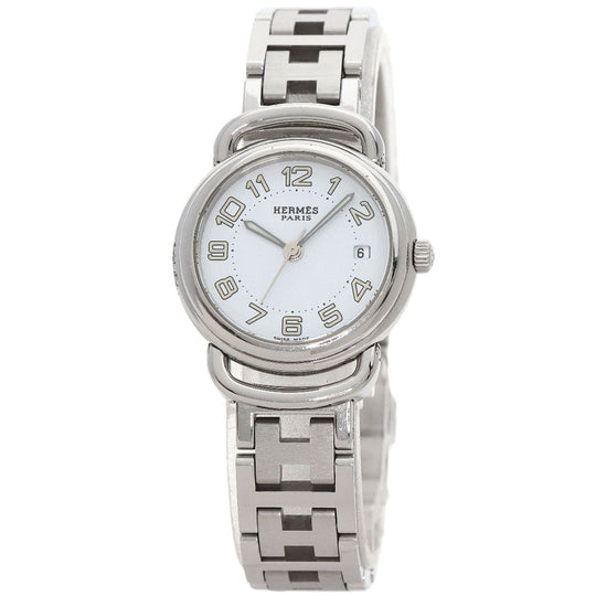 HERMES Watches Quartz PU2.210 Stainless Steel , Stainless Steel Silver Pullman white dial Women Used Authentic