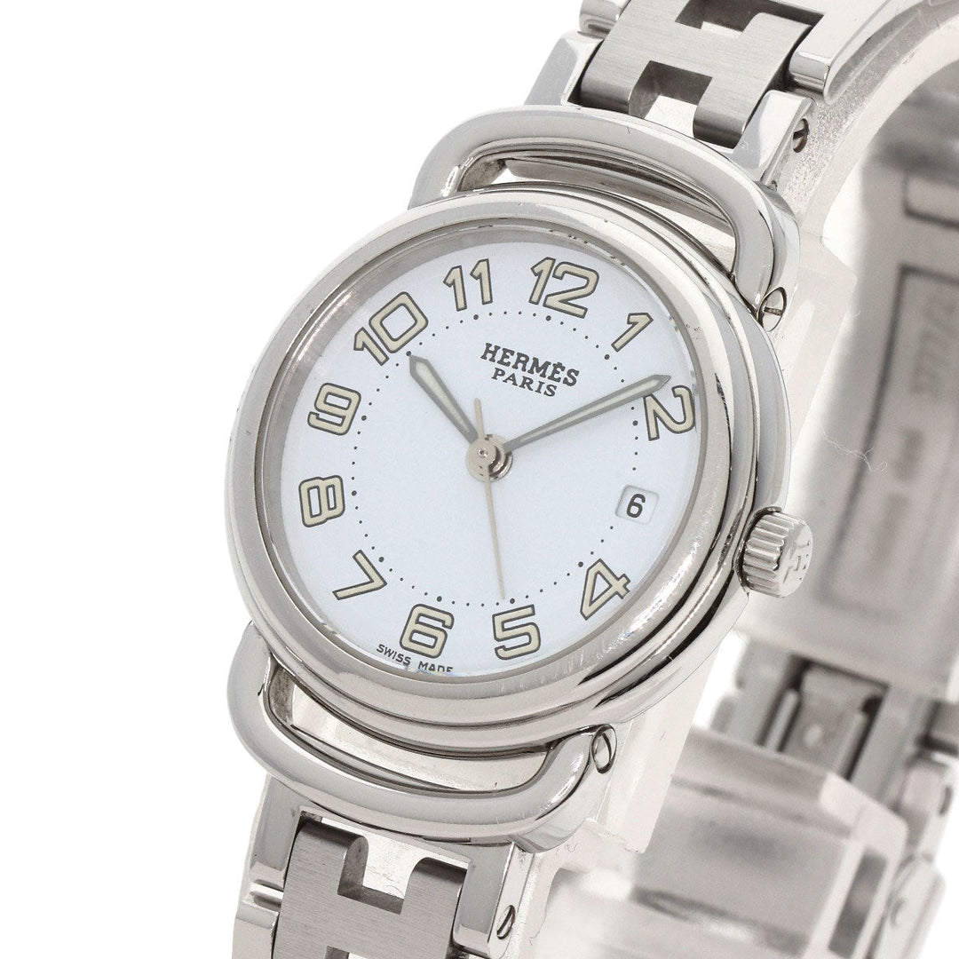 HERMES Watches Quartz PU2.210 Stainless Steel , Stainless Steel Silver Pullman white dial Women Used Authentic