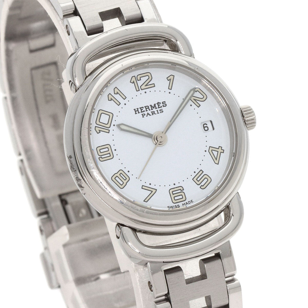 HERMES Watches Quartz PU2.210 Stainless Steel , Stainless Steel Silver Pullman white dial Women Used Authentic