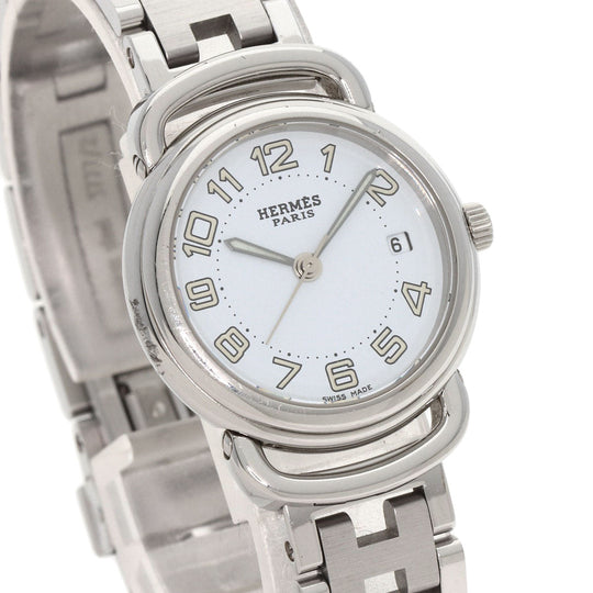 HERMES Watches Quartz PU2.210 Stainless Steel , Stainless Steel Silver Pullman white dial Women Used Authentic
