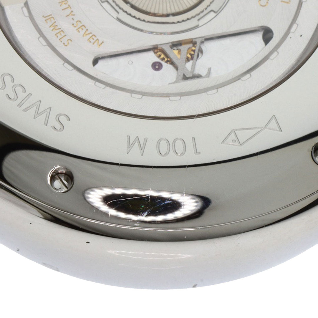 LOUIS VUITTON Watches Mechanical Automatic Q102L Stainless Steel Silver Tambour Voyage Chronograph Brown dial