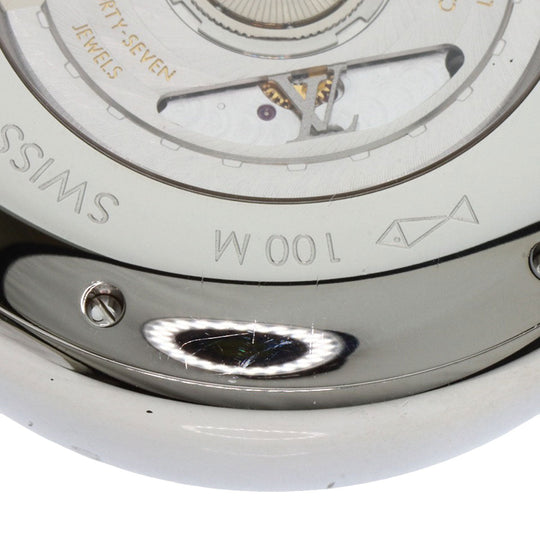 LOUIS VUITTON Watches Mechanical Automatic Q102L Stainless Steel Silver Tambour Voyage Chronograph Brown dial