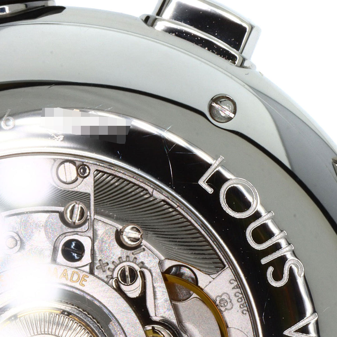 LOUIS VUITTON Watches Mechanical Automatic Q102L Stainless Steel Silver Tambour Voyage Chronograph Brown dial