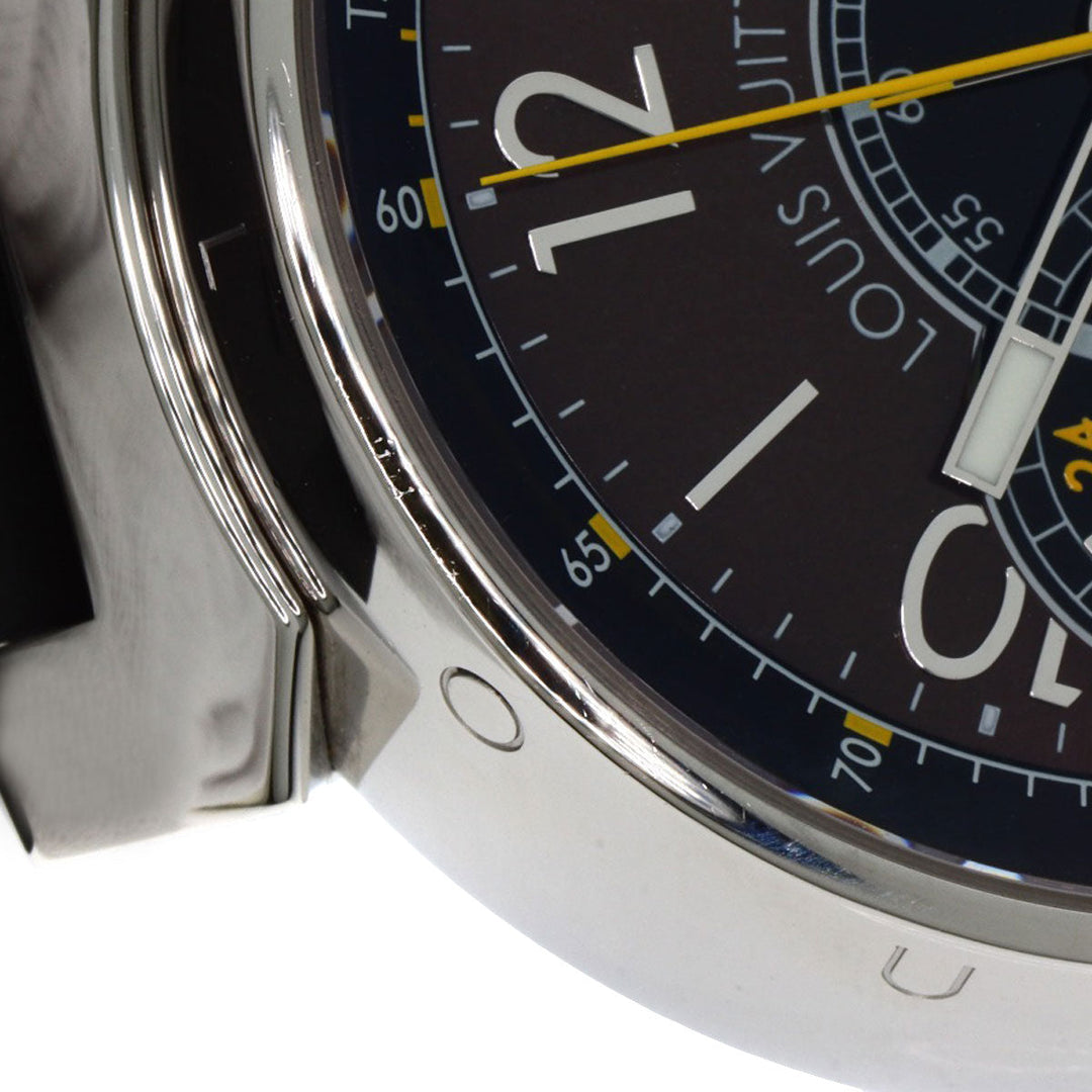 LOUIS VUITTON Watches Mechanical Automatic Q102L Stainless Steel Silver Tambour Voyage Chronograph Brown dial