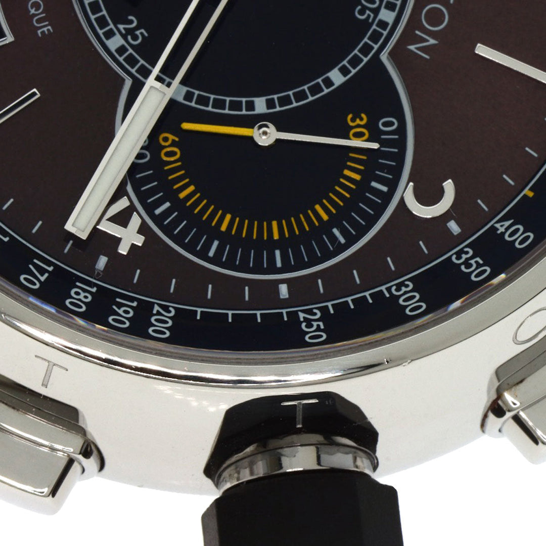 LOUIS VUITTON Watches Mechanical Automatic Q102L Stainless Steel Silver Tambour Voyage Chronograph Brown dial