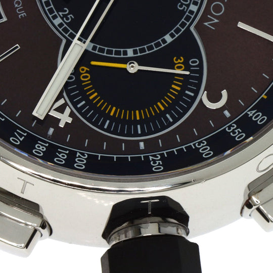 LOUIS VUITTON Watches Mechanical Automatic Q102L Stainless Steel Silver Tambour Voyage Chronograph Brown dial