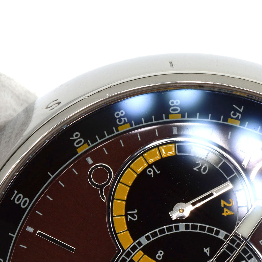 LOUIS VUITTON Watches Mechanical Automatic Q102L Stainless Steel Silver Tambour Voyage Chronograph Brown dial