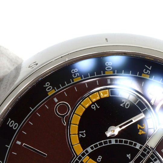 LOUIS VUITTON Watches Mechanical Automatic Q102L Stainless Steel Silver Tambour Voyage Chronograph Brown dial