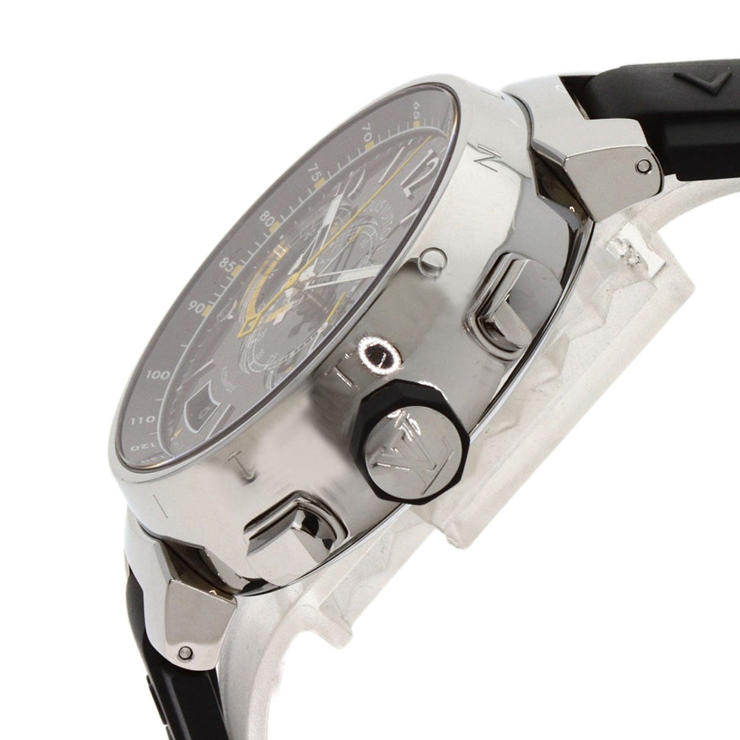 LOUIS VUITTON Watches Mechanical Automatic Q102L Stainless Steel Silver Tambour Voyage Chronograph Brown dial
