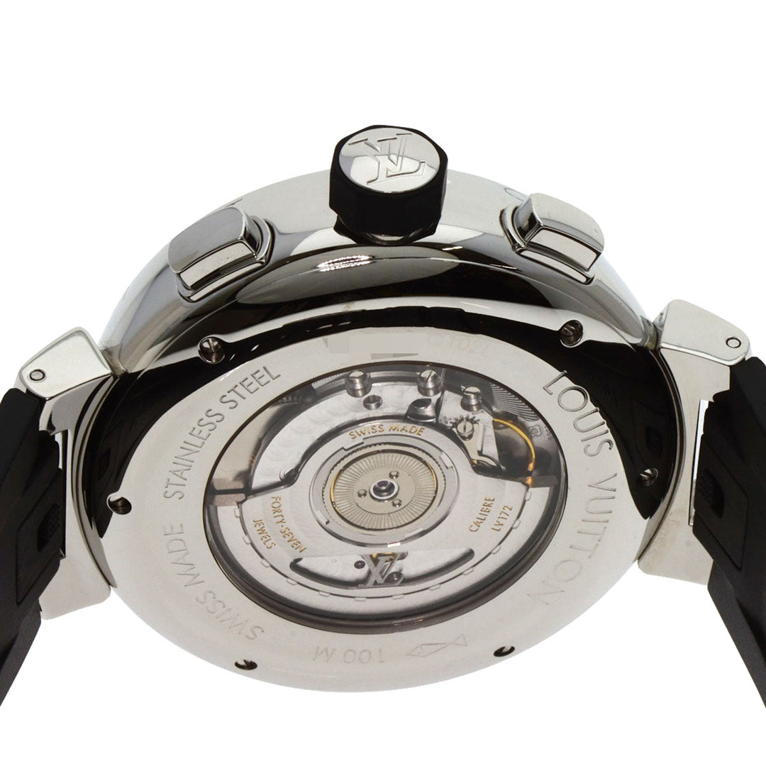 LOUIS VUITTON Watches Mechanical Automatic Q102L Stainless Steel Silver Tambour Voyage Chronograph Brown dial