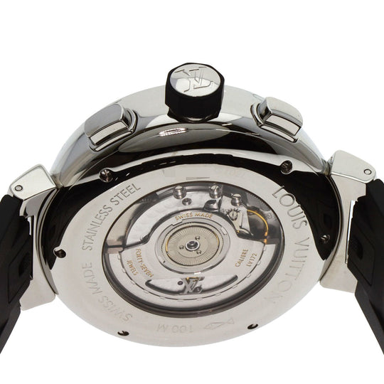 LOUIS VUITTON Watches Mechanical Automatic Q102L Stainless Steel Silver Tambour Voyage Chronograph Brown dial