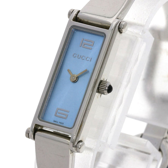 GUCCI Watches Quartz 1500L Stainless Steel , Stainless Steel Silver Square face blue dial Women Used Authentic