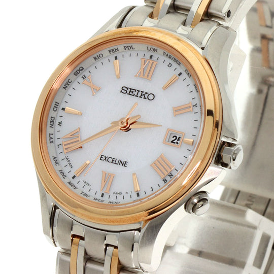 SEIKO Watches Solar Powered SWCW162 Titanium, Titanium Silver Exceline white dial Women Used Authentic