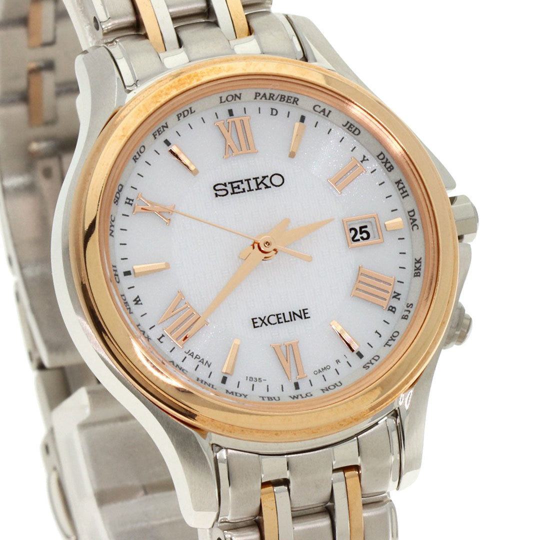 SEIKO Watches Solar Powered SWCW162 Titanium, Titanium Silver Exceline white dial Women Used Authentic