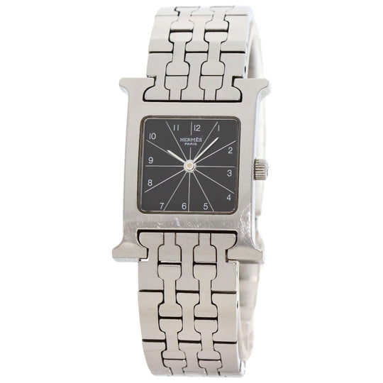 HERMES Watches Quartz HH1.210 Stainless Steel , Stainless Steel Silver H watch black dial Women Used Authentic