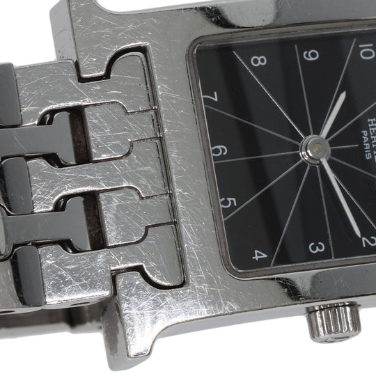 HERMES Watches Quartz HH1.210 Stainless Steel , Stainless Steel Silver H watch black dial Women Used Authentic