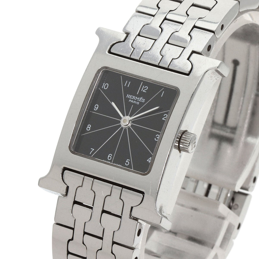 HERMES Watches Quartz HH1.210 Stainless Steel , Stainless Steel Silver H watch black dial Women Used Authentic