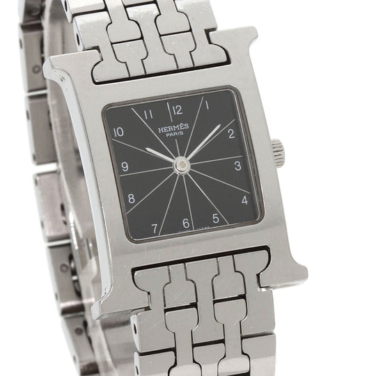 HERMES Watches Quartz HH1.210 Stainless Steel , Stainless Steel Silver H watch black dial Women Used Authentic
