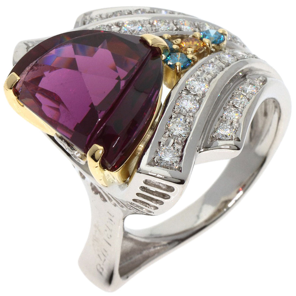 MITSUO KAJI Ring PT900 Silver Diamond Garnet Colored Stone