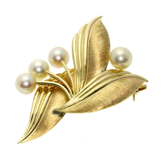 MIKIMOTO Brooch K14YG gold Pearl Women Used Authentic
