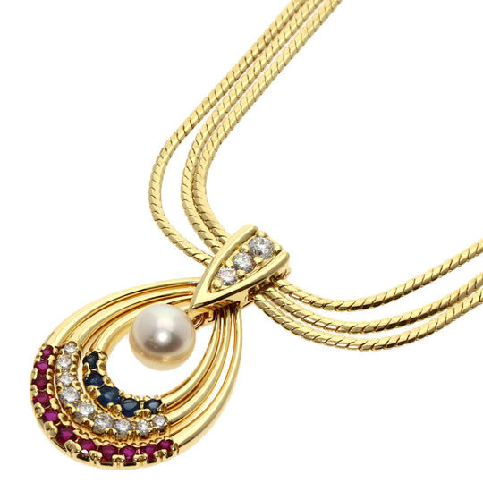 MIKIMOTO Necklace 18K Yellow Gold gold Pearl Diamond Ruby Sapphire Women Used Authentic