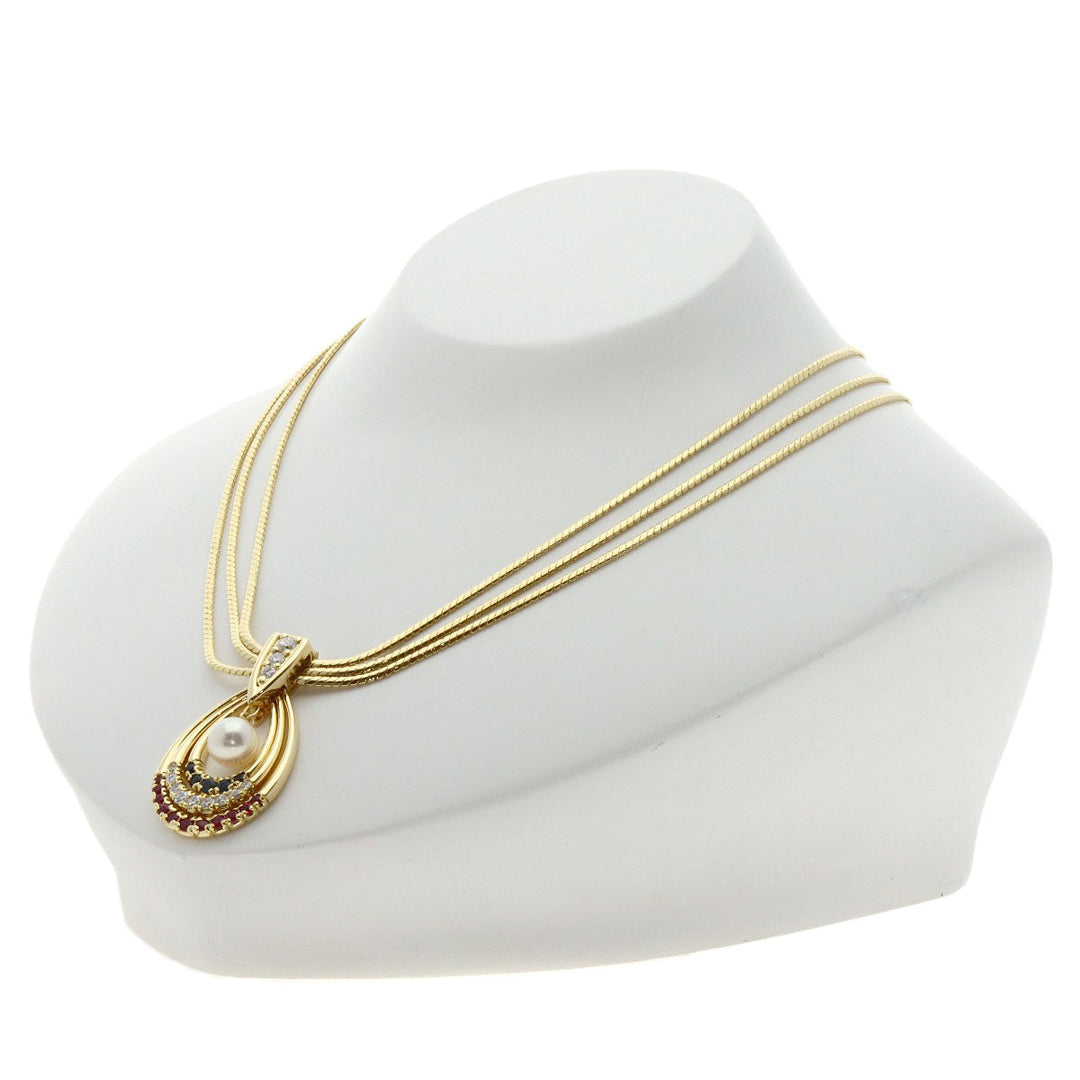 MIKIMOTO Necklace 18K Yellow Gold gold Pearl Diamond Ruby Sapphire Women Used Authentic