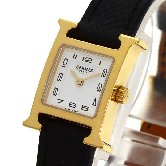 HERMES Watches Quartz HH1.101 Gold Plated gold H watch mini white dial