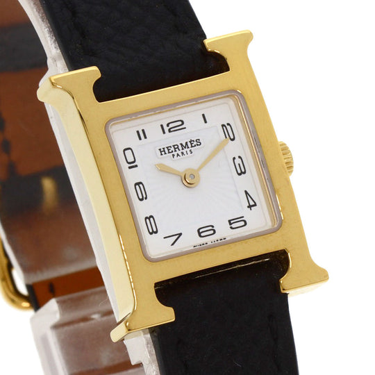 HERMES Watches Quartz HH1.101 Gold Plated gold H watch mini white dial