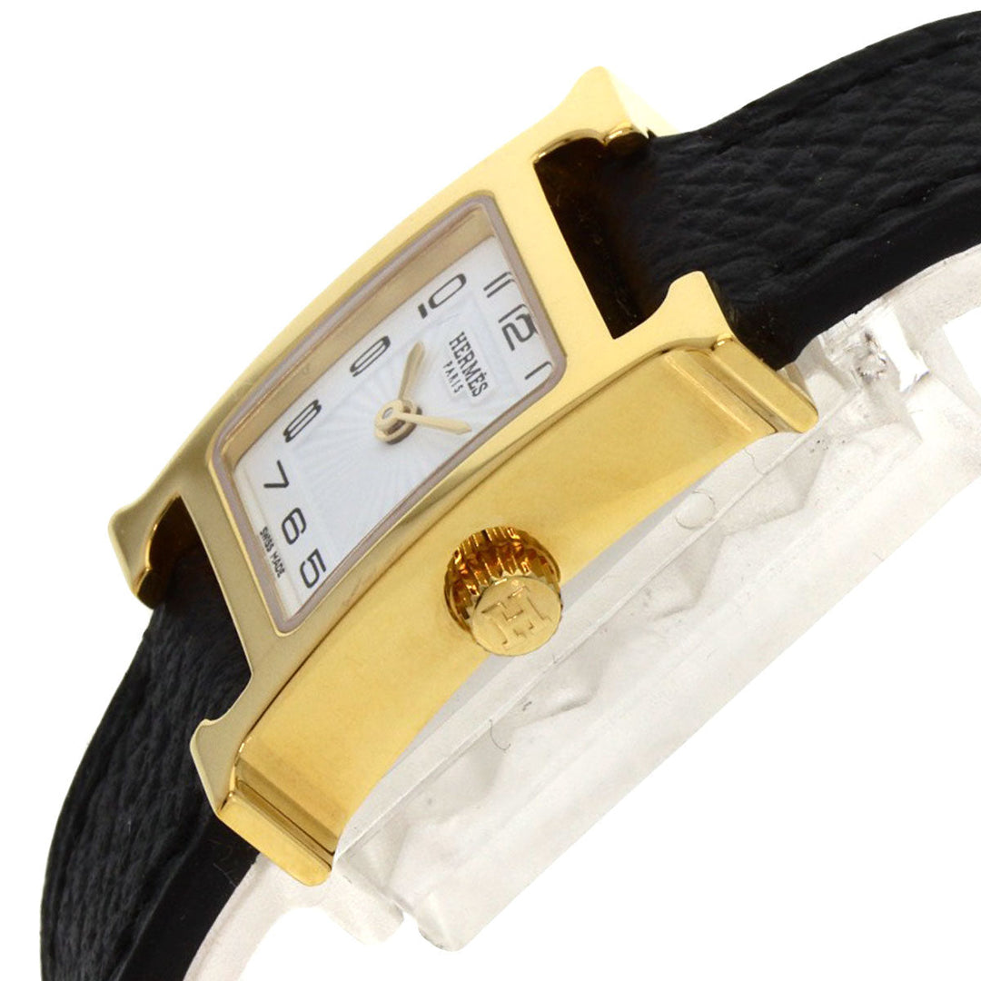 HERMES Watches Quartz HH1.101 Gold Plated gold H watch mini white dial
