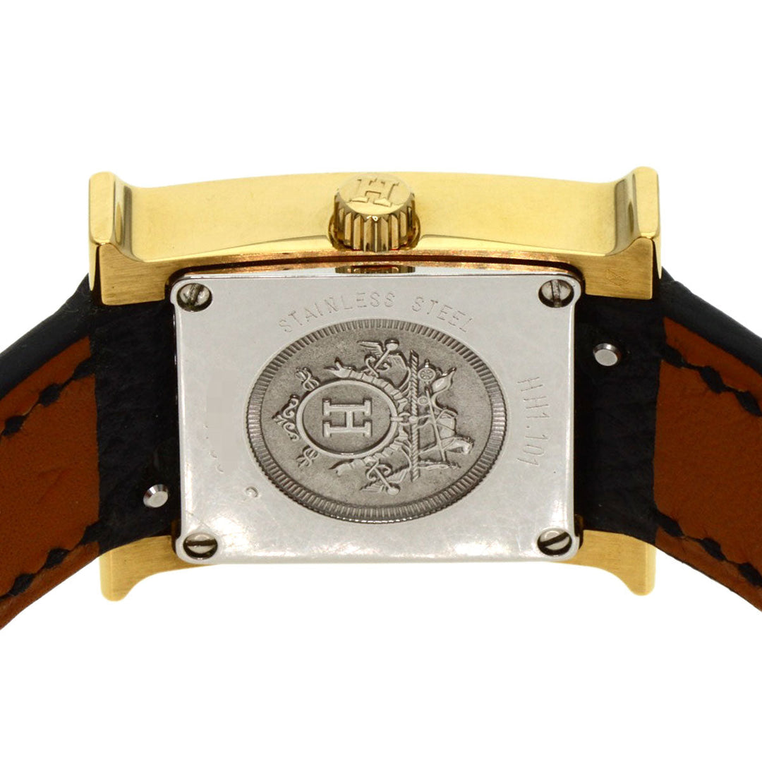 HERMES Watches Quartz HH1.101 Gold Plated gold H watch mini white dial