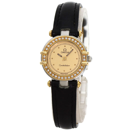 OMEGA Watches Quartz Stainless Steel, Leather gold Constellation flat bezel gold dial Women Used Authentic