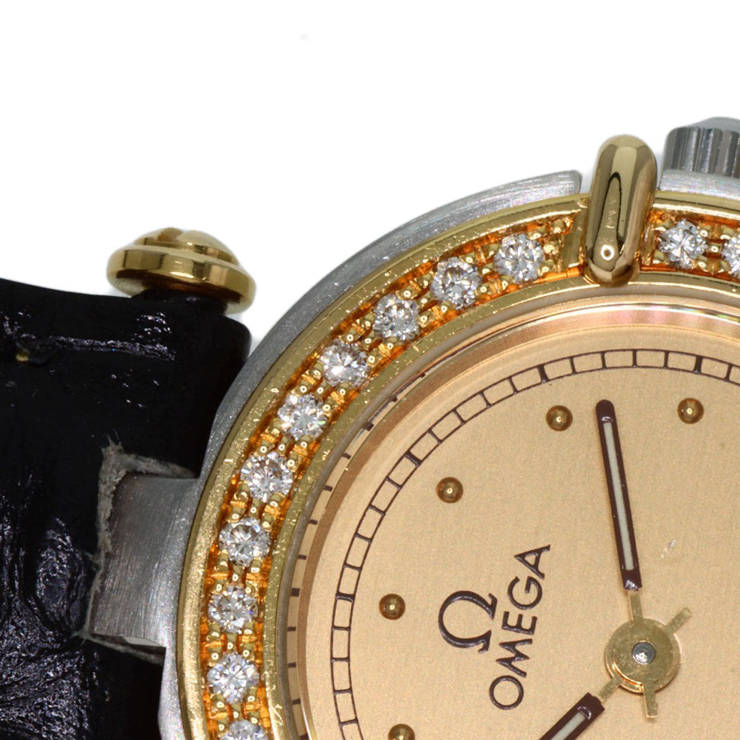 OMEGA Watches Quartz Stainless Steel, Leather gold Constellation flat bezel gold dial Women Used Authentic