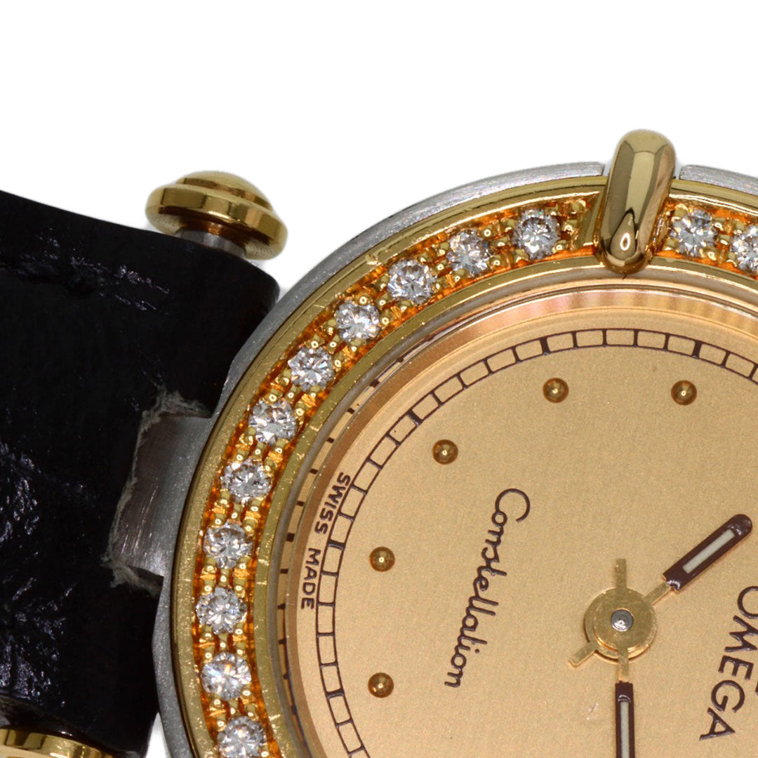 OMEGA Watches Quartz Stainless Steel, Leather gold Constellation flat bezel gold dial Women Used Authentic